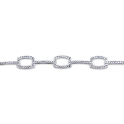 14K White Gold Geometric Link Diamond Tennis Bracelet