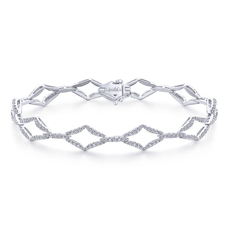 14K White Gold Geometric Link Diamond Tennis Bracelet - 1.5 ct - Shot 1