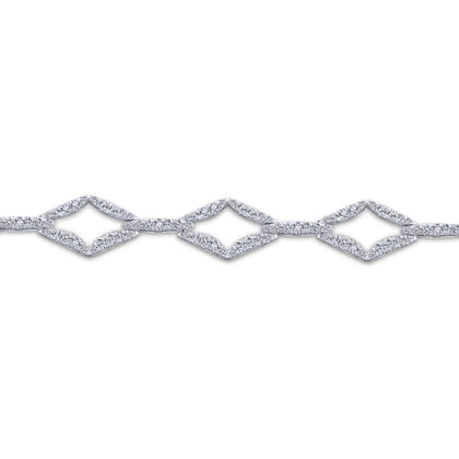 14K White Gold Geometric Link Diamond Tennis Bracelet