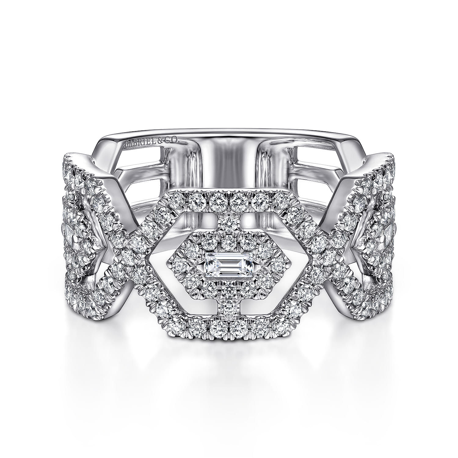 14K White Gold Geometric Open Diamond Ring - 0.8 ct - Shot 1