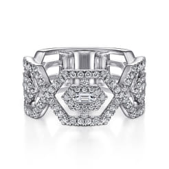 14K White Gold Geometric Open Diamond Ring