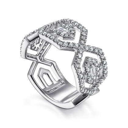14K White Gold Geometric Open Diamond Ring