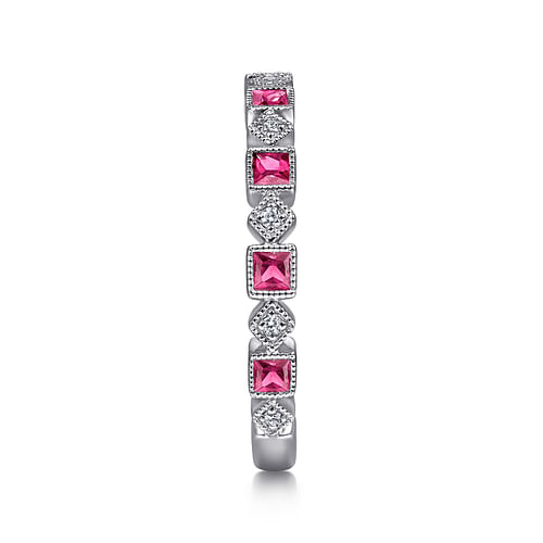 14K White Gold Geometric Ruby and Diamond Stackable Ring - 0.07 ct - Shot 4