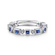 14K White Gold Geometric Sapphire and Diamond Stackable Ring