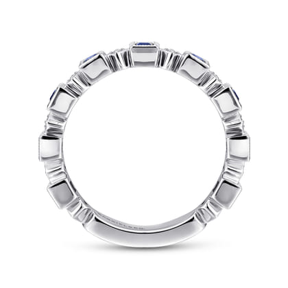 14K White Gold Geometric Sapphire and Diamond Stackable Ring