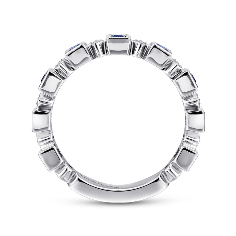 14K White Gold Geometric Sapphire and Diamond Stackable Ring - 0.07 ct - Shot 2
