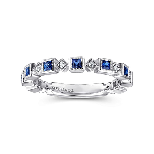 14K White Gold Geometric Sapphire and Diamond Stackable Ring - 0.07 ct - Shot 4
