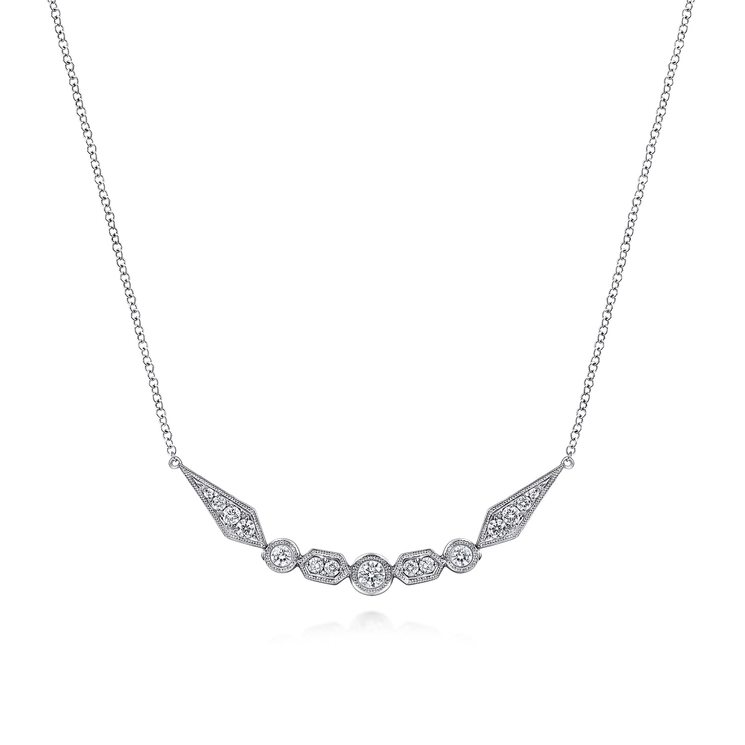 14K White Gold Geometric Shape Curved Bar Diamond Necklace - 0.5 ct - Shot 1