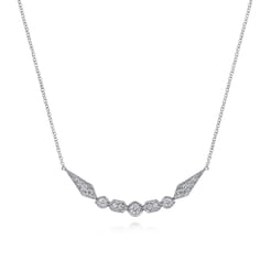 14K White Gold Geometric Shape Curved Bar Diamond Necklace