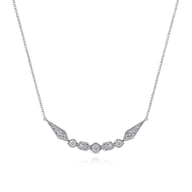 14K White Gold Geometric Shape Curved Bar Diamond Necklace