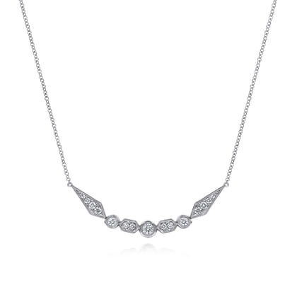 14K White Gold Geometric Shape Curved Bar Diamond Necklace