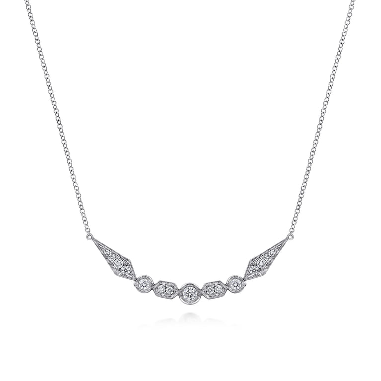 14K White Gold Geometric Shape Curved Bar Diamond Necklace - 0.5 ct - Shot 1