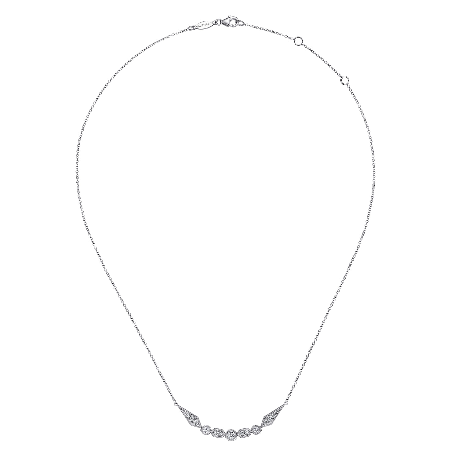 14K White Gold Geometric Shape Curved Bar Diamond Necklace - 0.5 ct - Shot 2