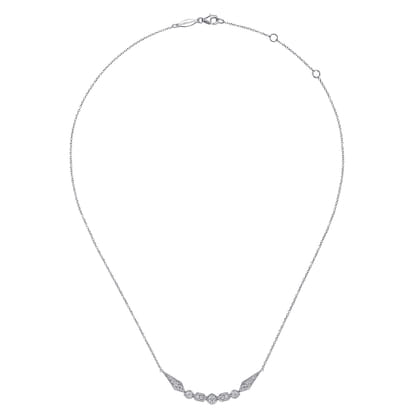 14K White Gold Geometric Shape Curved Bar Diamond Necklace