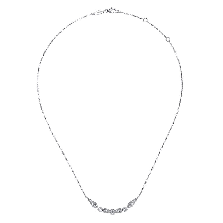 14K White Gold Geometric Shape Curved Bar Diamond Necklace - 0.5 ct - Shot 2