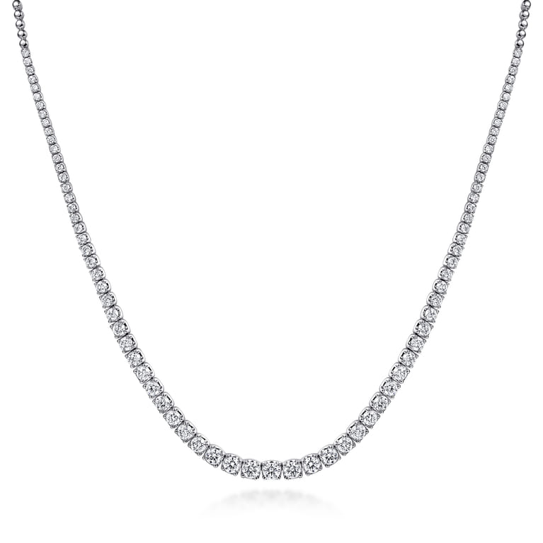 14K White Gold Graduated Diamond Necklace - 3 ct - Shot 1