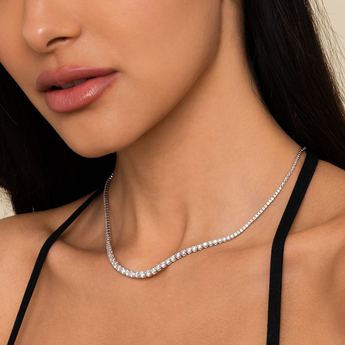 14K White Gold Graduated Diamond Necklace - 3 ct - Shot 3