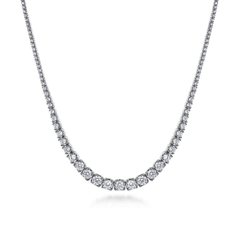 14K White Gold Graduated Diamond Necklace - 4.9 ct - Shot 1