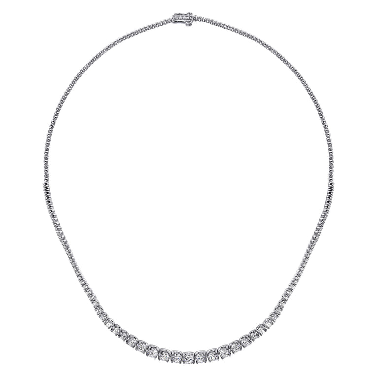 14K White Gold Graduated Diamond Necklace - 4.9 ct - Shot 2