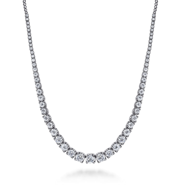 14K White Gold Graduated Diamond Necklace - 7 ct - Shot 1