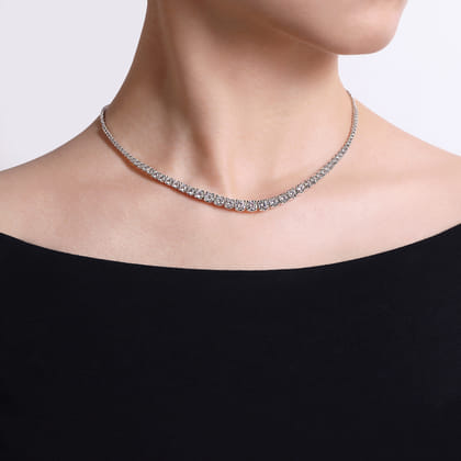 14K White Gold Graduated Diamond Necklace