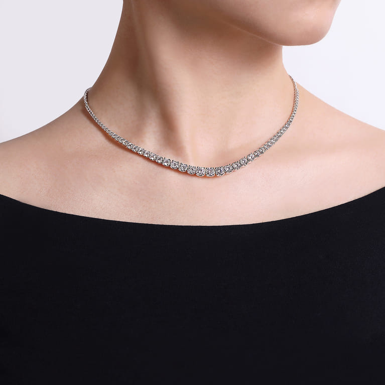 14K White Gold Graduated Diamond Necklace - 7 ct - Shot 3