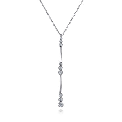 14K White Gold Graduated Diamond Station Drop Y Necklace