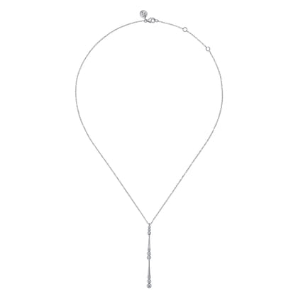14K White Gold Graduated Diamond Station Drop Y Necklace