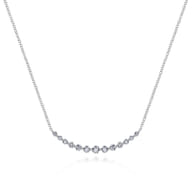 14K White Gold Graduated Round Diamond Curved Bar Necklace