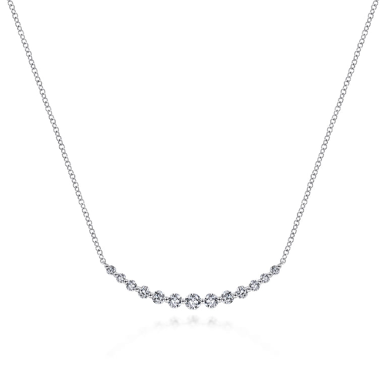 14K White Gold Graduated Round Diamond Curved Bar Necklace - 0.75 ct - Shot 1