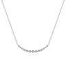 14K White Gold Graduated Round Diamond Curved Bar Necklace - 0.75 ct