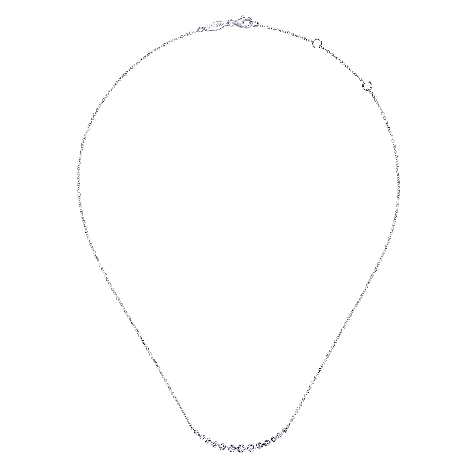 14K White Gold Graduated Round Diamond Curved Bar Necklace - 0.75 ct - Shot 2