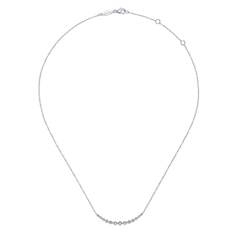 14K White Gold Graduated Round Diamond Curved Bar Necklace - 0.75 ct - Shot 2