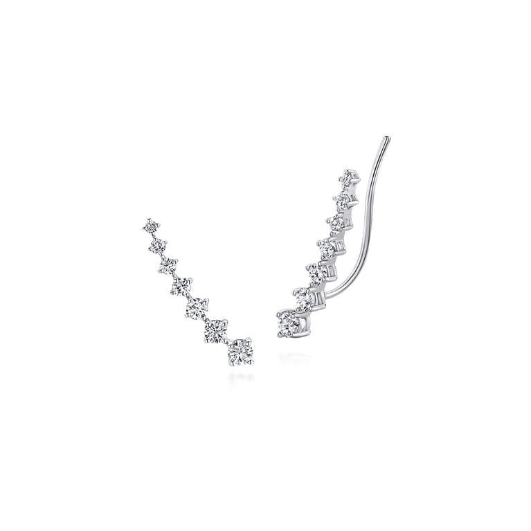 14K White Gold Graduated Round Diamond Ear Climber Earrings - 0.5 ct - Shot 1