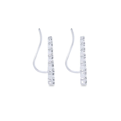14K White Gold Graduated Round Diamond Ear Climber Earrings