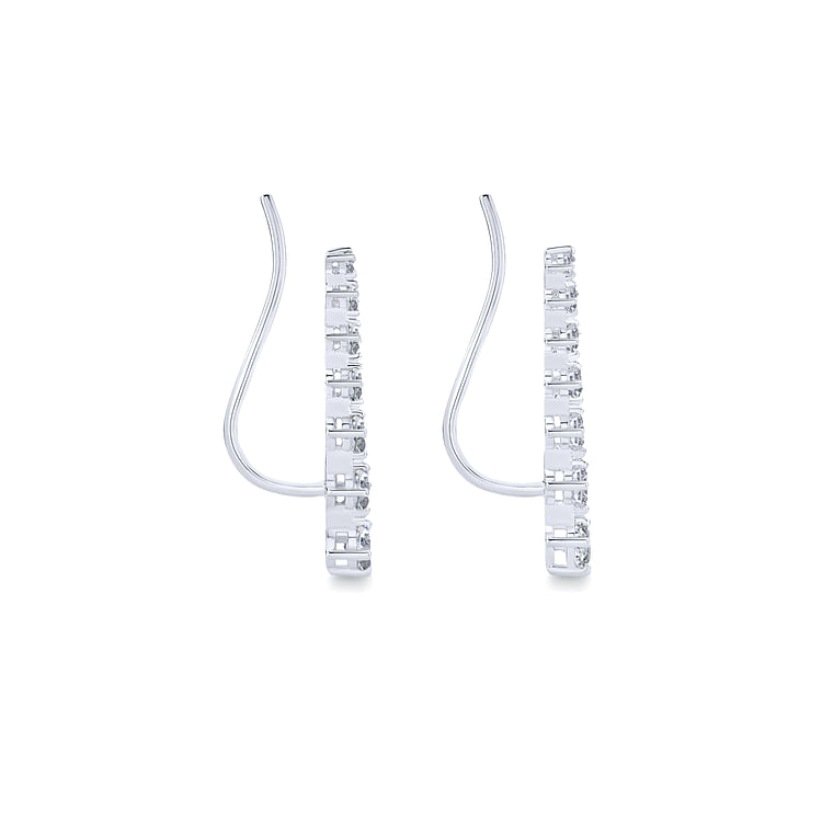 14K White Gold Graduated Round Diamond Ear Climber Earrings