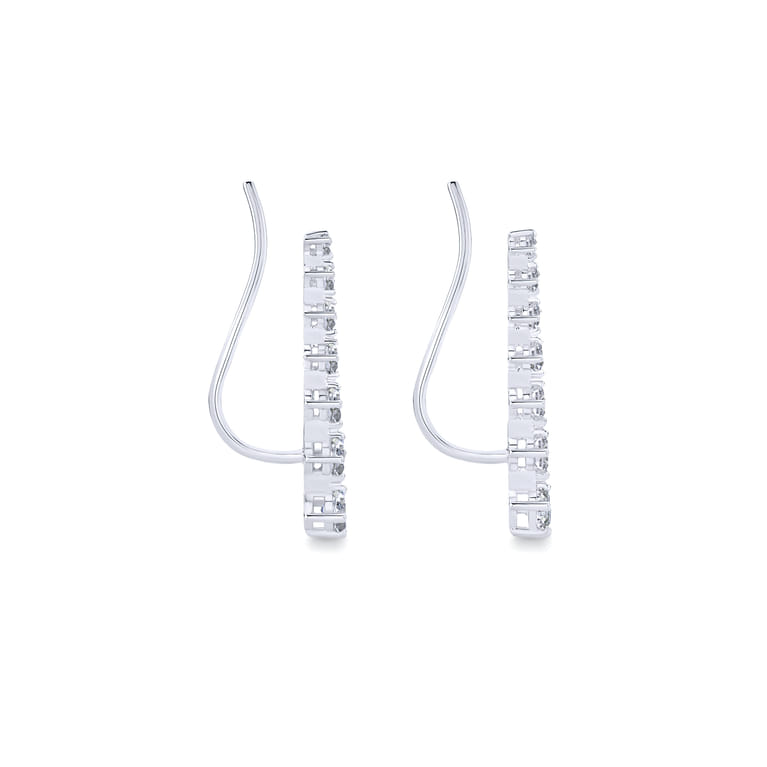 14K White Gold Graduated Round Diamond Ear Climber Earrings - 0.5 ct - Shot 3