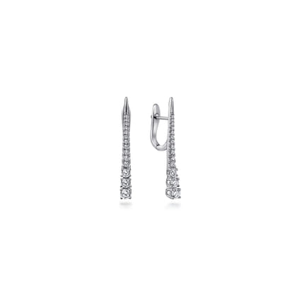 14K White Gold Graduating Diamond Bar Drop Earrings