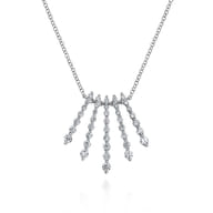 14K White Gold Graduating Diamond Bar Fan Necklace