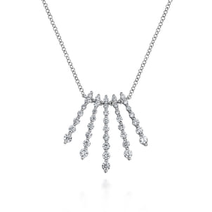 14K White Gold Graduating Diamond Bar Fan Necklace
