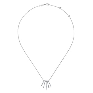 14K White Gold Graduating Diamond Bar Fan Necklace