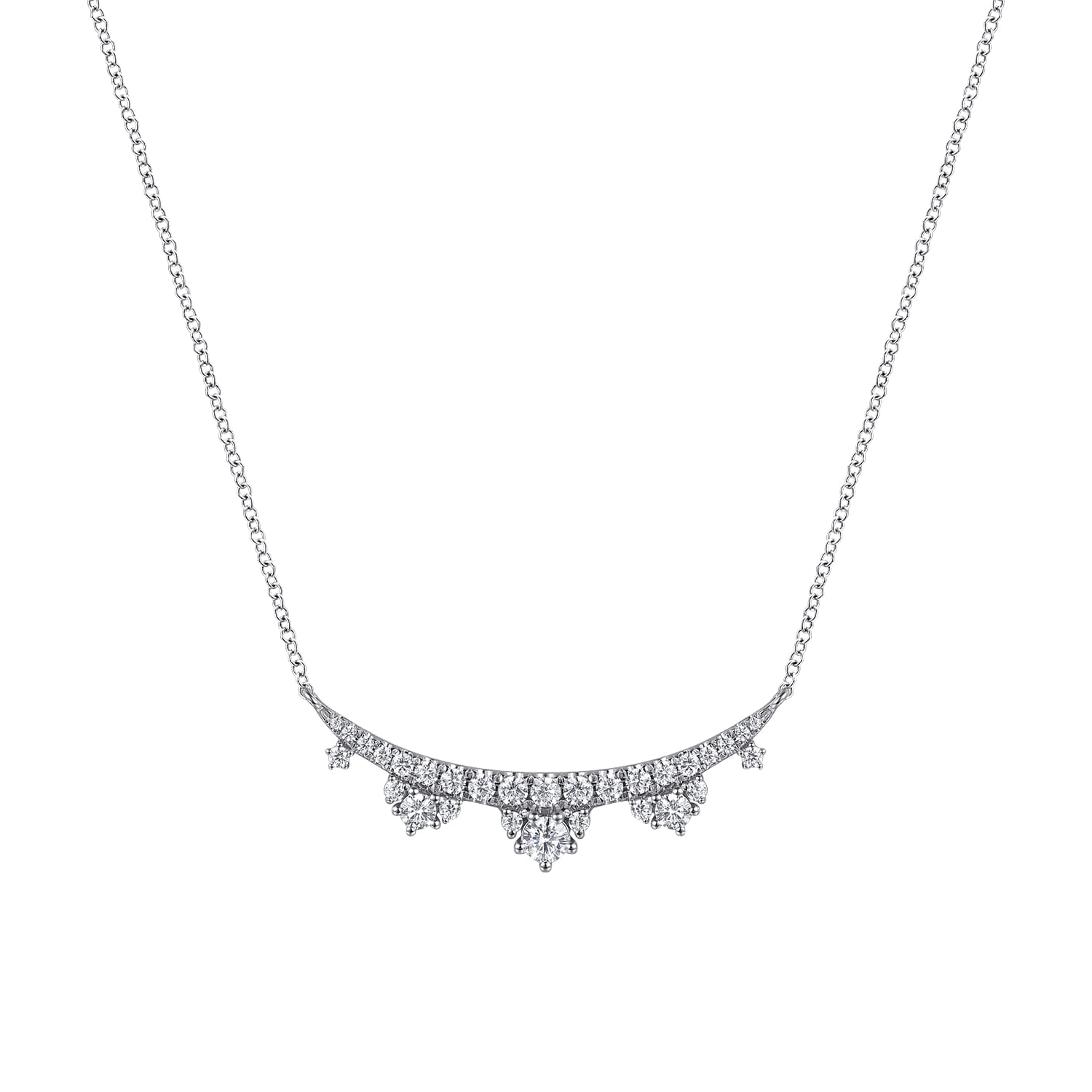 14K White Gold Graduating Diamond Bar Necklace - 0.75 ct - Shot 1