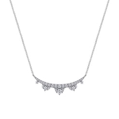14K White Gold Graduating Diamond Bar Necklace