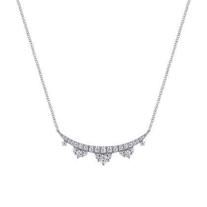 14K White Gold Graduating Diamond Bar Necklace