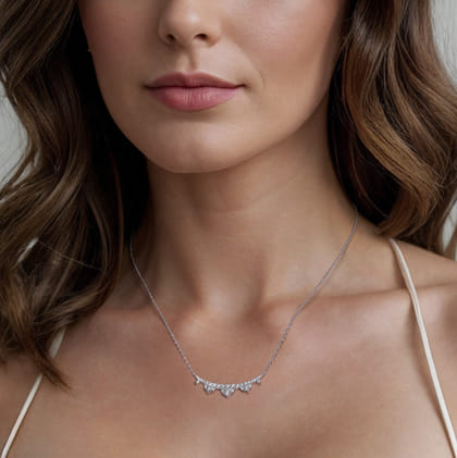 14K White Gold Graduating Diamond Bar Necklace