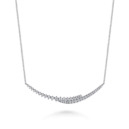 14K White Gold Graduating Diamond Bar Necklace