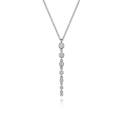 14K White Gold Graduating Diamond Buttercup Set Drop Necklace