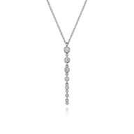 14K White Gold Graduating Diamond Buttercup Set Drop Necklace