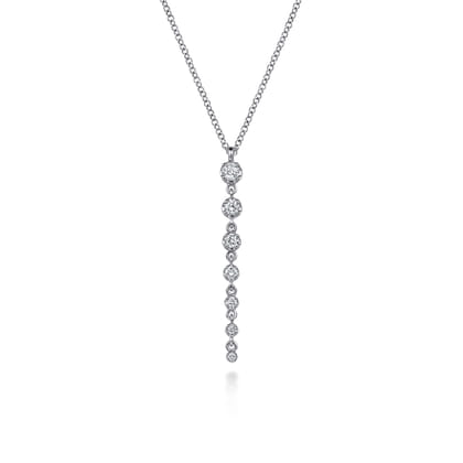 14K White Gold Graduating Diamond Buttercup Set Drop Necklace