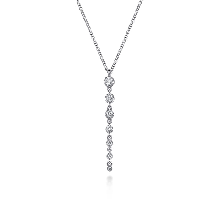 14K White Gold Graduating Diamond Buttercup Set Drop Necklace - 0.25 ct - Shot 1